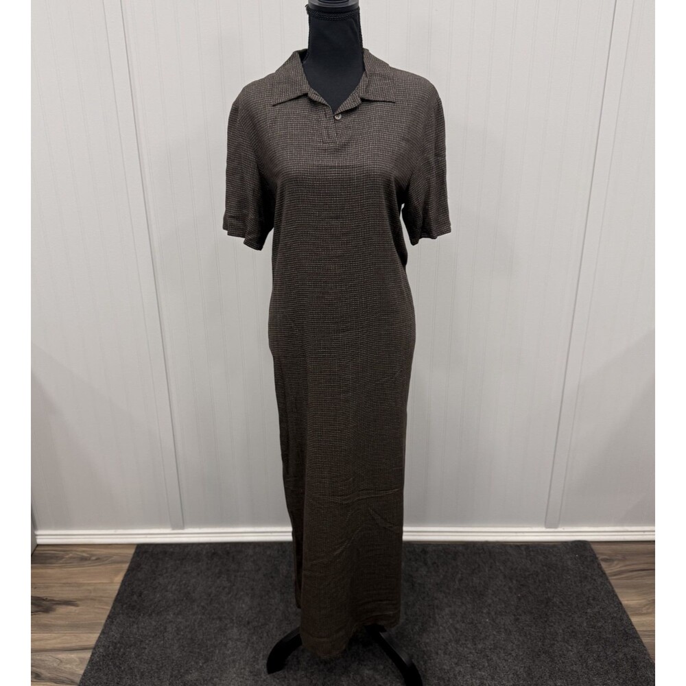 Eileen Fisher Women's Med Brown Short Sleeve Collared Polo Maxi Dress VTG Label